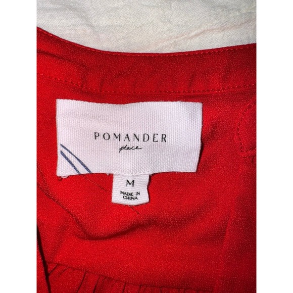 Pomander Place Tuckernuck red crepe sleeveless tiered v-neck dress Medium - Picture 5 of 8